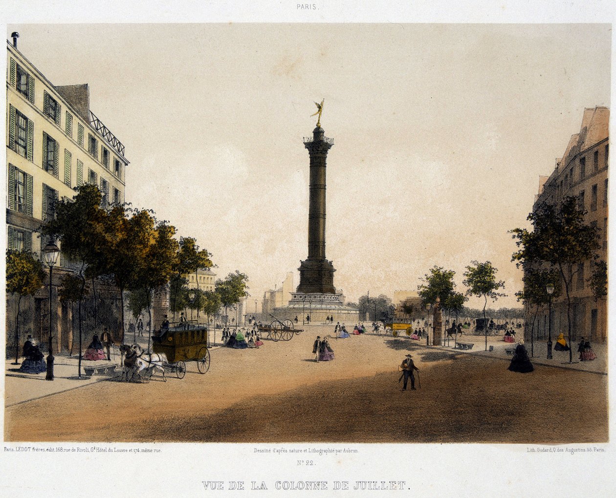 Uitzicht op de kolom van juli (Place de la Bastille) vanaf Boulevard Beaumarchais door Unknown artist