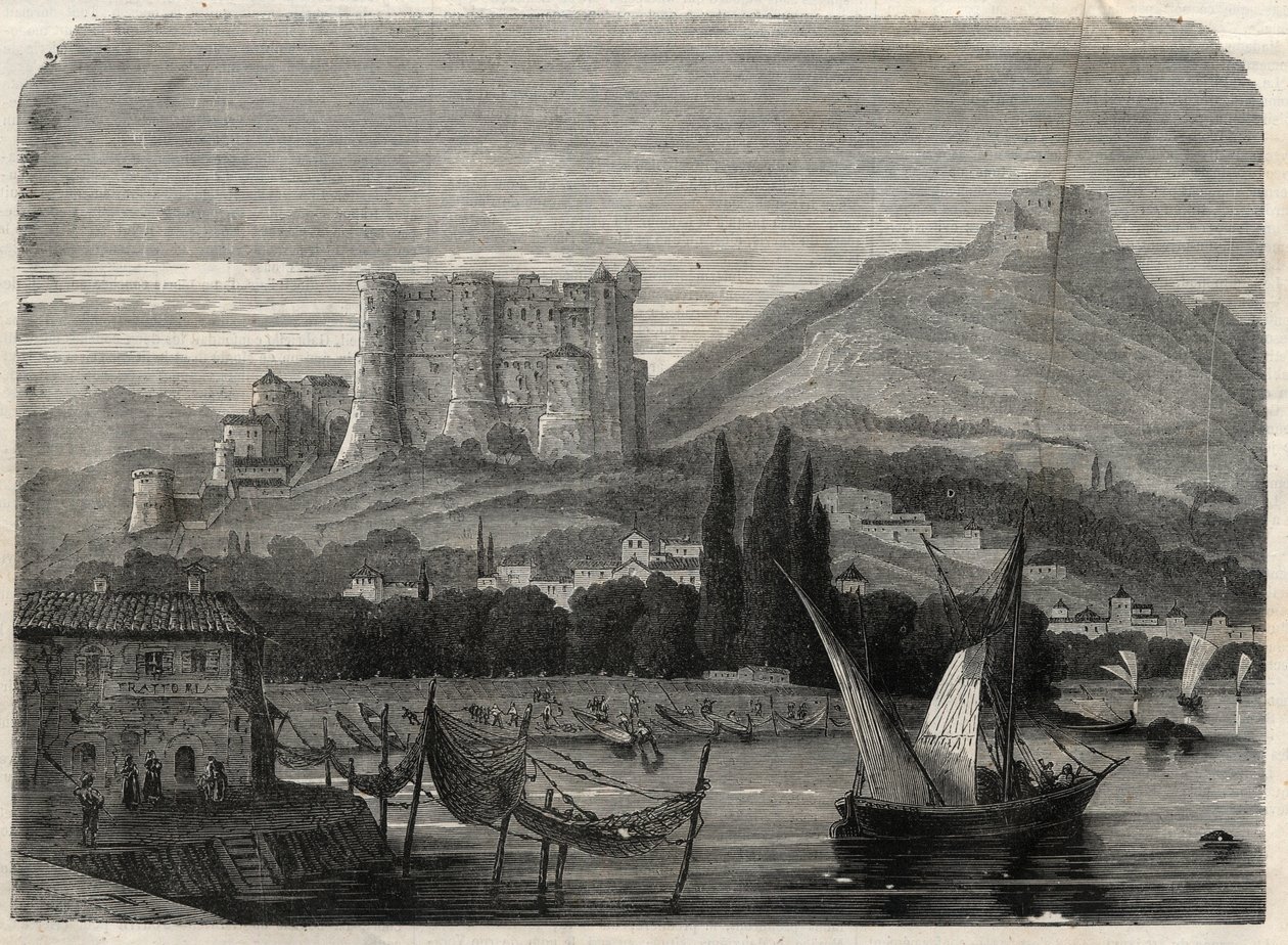 Uitzicht op de forten van La Spezia in Italië. Gravure in 