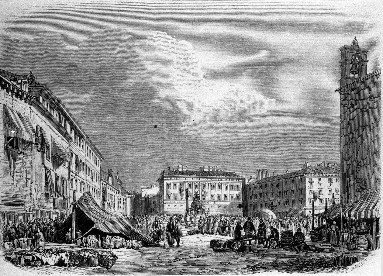 Uitzicht op het grote plein van Triëst (in de Oostenrijkse periode) door Unknown artist