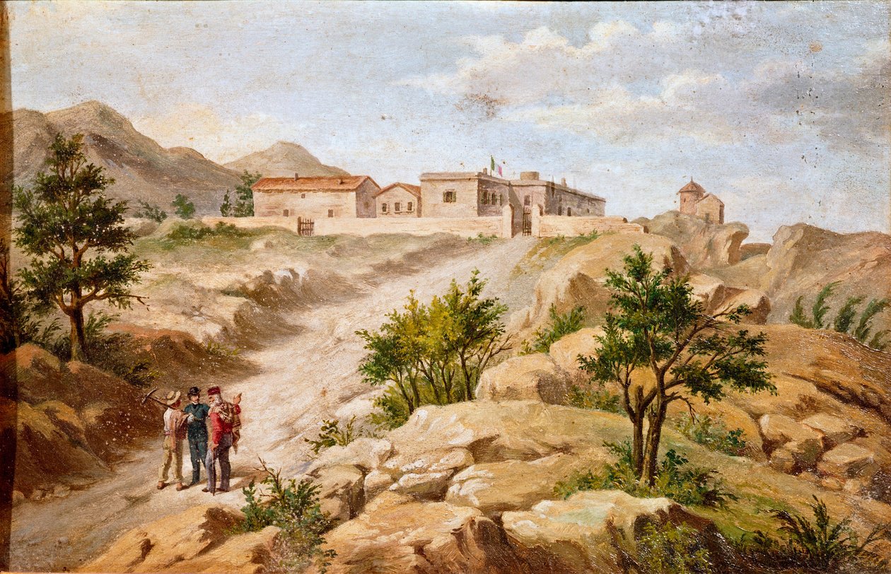 Uitzicht op het huis van de Italiaanse patriot en held van het Risorgimento Giuseppe Garibaldi (1807-1882) in Caprera (Sardinië) door Unknown artist