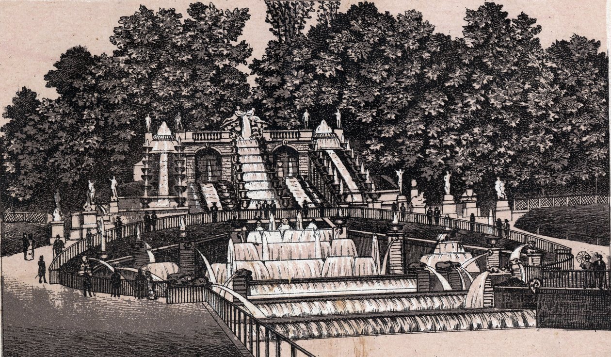 Uitzicht op de grote waterval in het park van Saint-Cloud, Frankrijk door Unknown artist