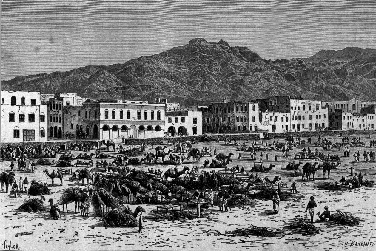 Zicht op de mars van Aden in Abessinië. Gravure rond 1880 door Unknown artist