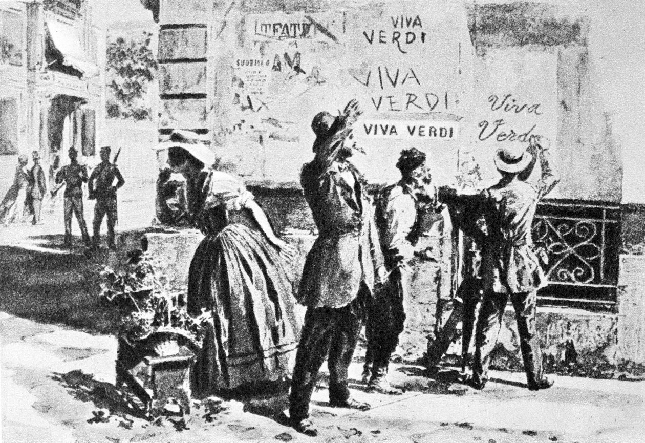Viva Verdi: Enthousiaste inscripties voor Giuseppe Verdi in Napels (koninkrijk der beide Siciliën) onder de Oostenrijkse bezetting in 1859, na het verbod op zijn opera 