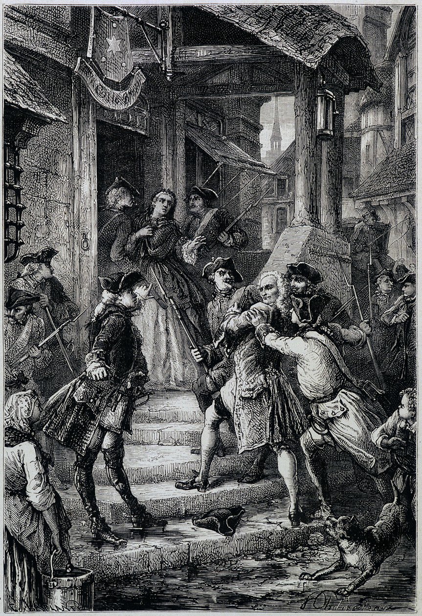 Voltaire (1694 - 1778) gearresteerd in Frankfurt in 1753 op bevel van Frederik II - in Histoire de France van de vroegste tijden tot 1789 door M. Guizot door Unknown artist