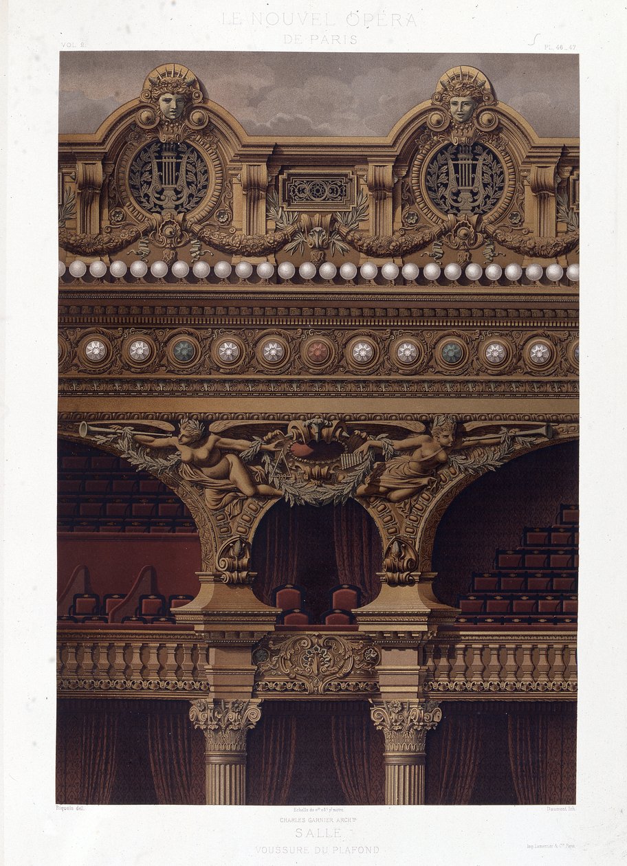 Voussure van het plafond van de Opera Garnier - chromolithografie, eind 19e eeuw door Unknown artist