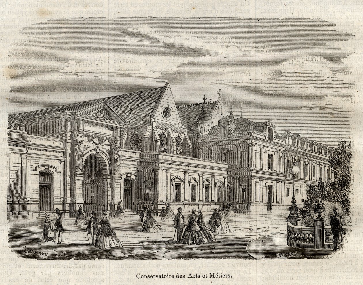 Zicht op het Conservatorium van Kunsten en Ambachten in Parijs - gravure in 