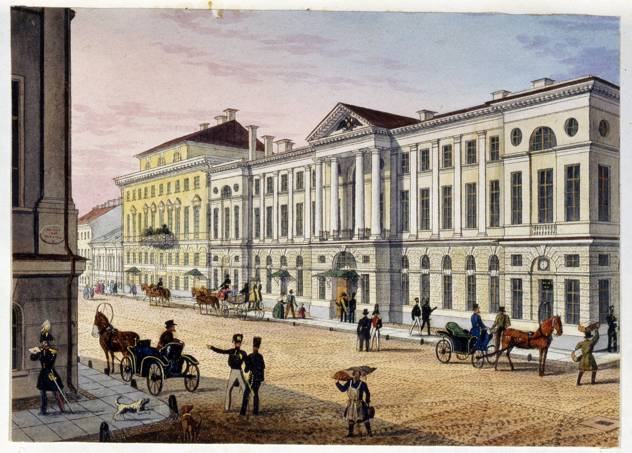 Buitenaanzicht van het Posthotel in Sint-Petersburg (Album van Marie Taglioni) door Unknown artist
