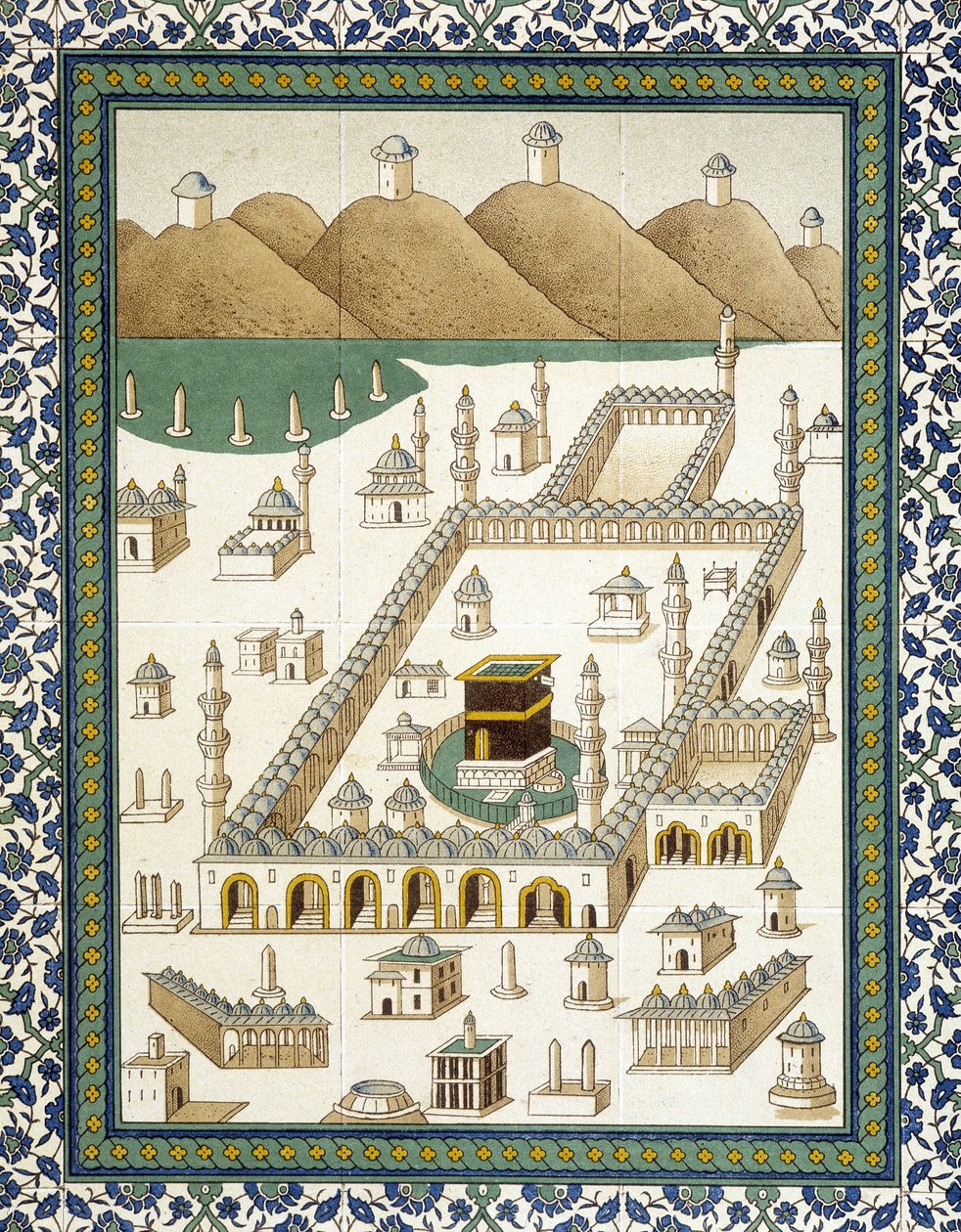 Wandfaiences: paneel dat de Kasbah (casbah) en zijn omgeving (Mekka) voorstelt - in 