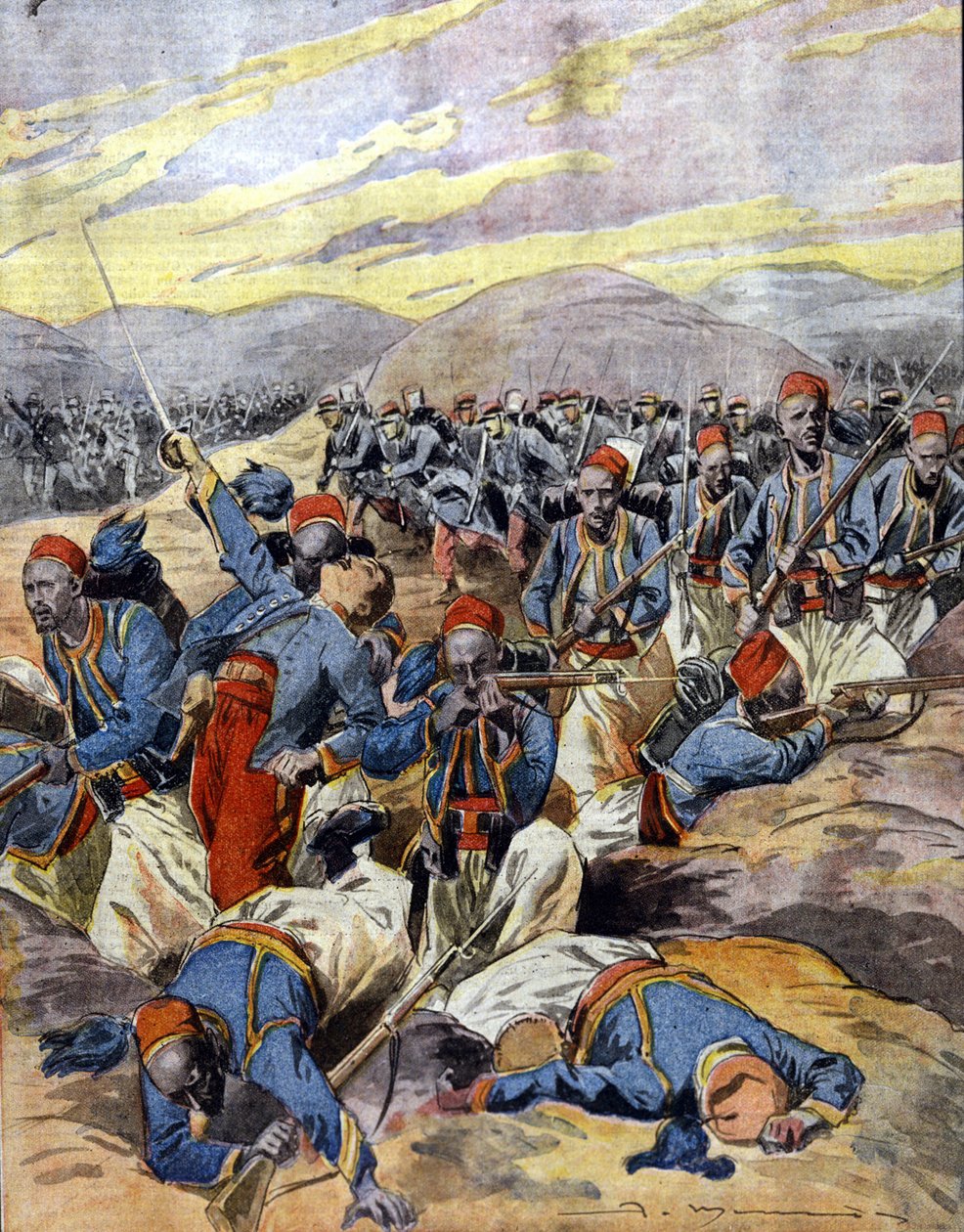 Oorlog 1914 - 1918: Afrikaanse ruiters van het Franse koloniale leger in de duinen van Vlaanderen. 1914. door Unknown Artist