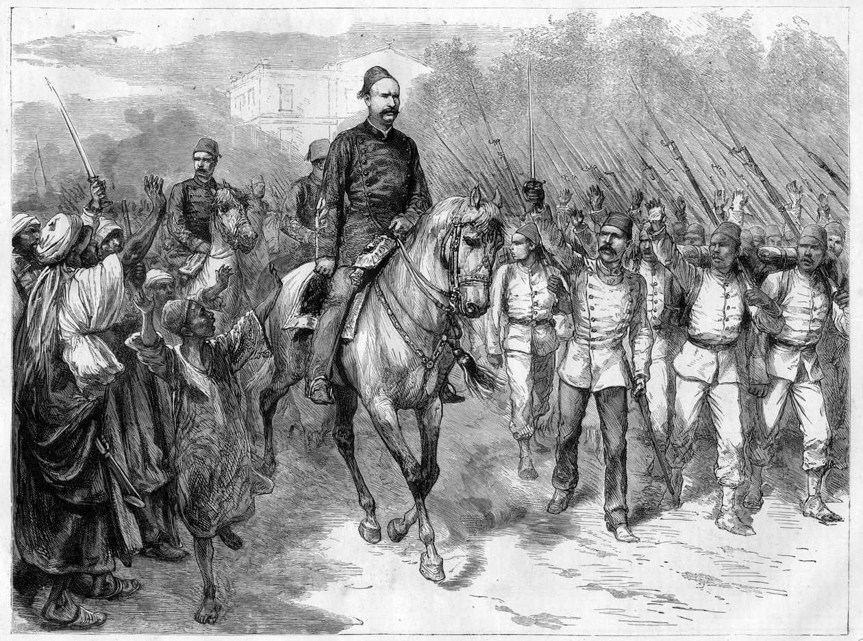 Oorlog in Egypte - De gezanten van Arabi Pasha rekruteren soldaten onder de stammen om tegen de Britten te vechten - Arabi Pasha (Orabi Pasha, Ahmed Urabi) (1841-1911), en zijn troepen in 1882 door Unknown artist