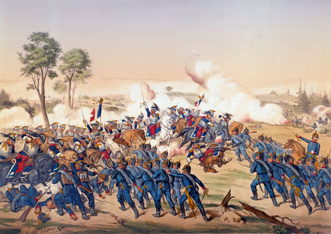 Oorlog van 1870: de aanval van de slagschepen bij de Slag van Froeschwiller Woerth door Unknown artist