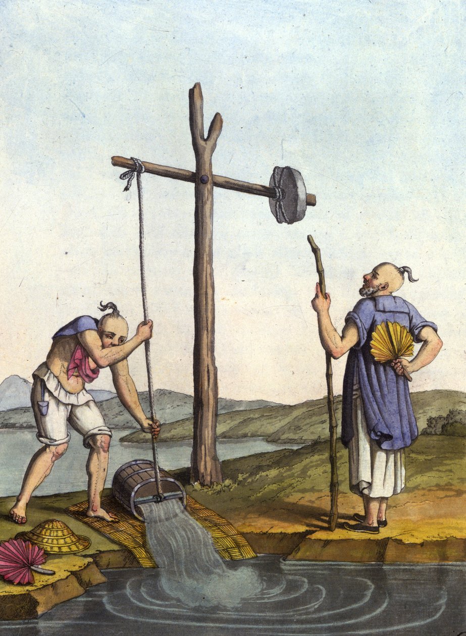 Waterirrigatiesysteem in China - in Le costume ancien et moderne door J. Ferrario, ed. Milaan door Unknown artist