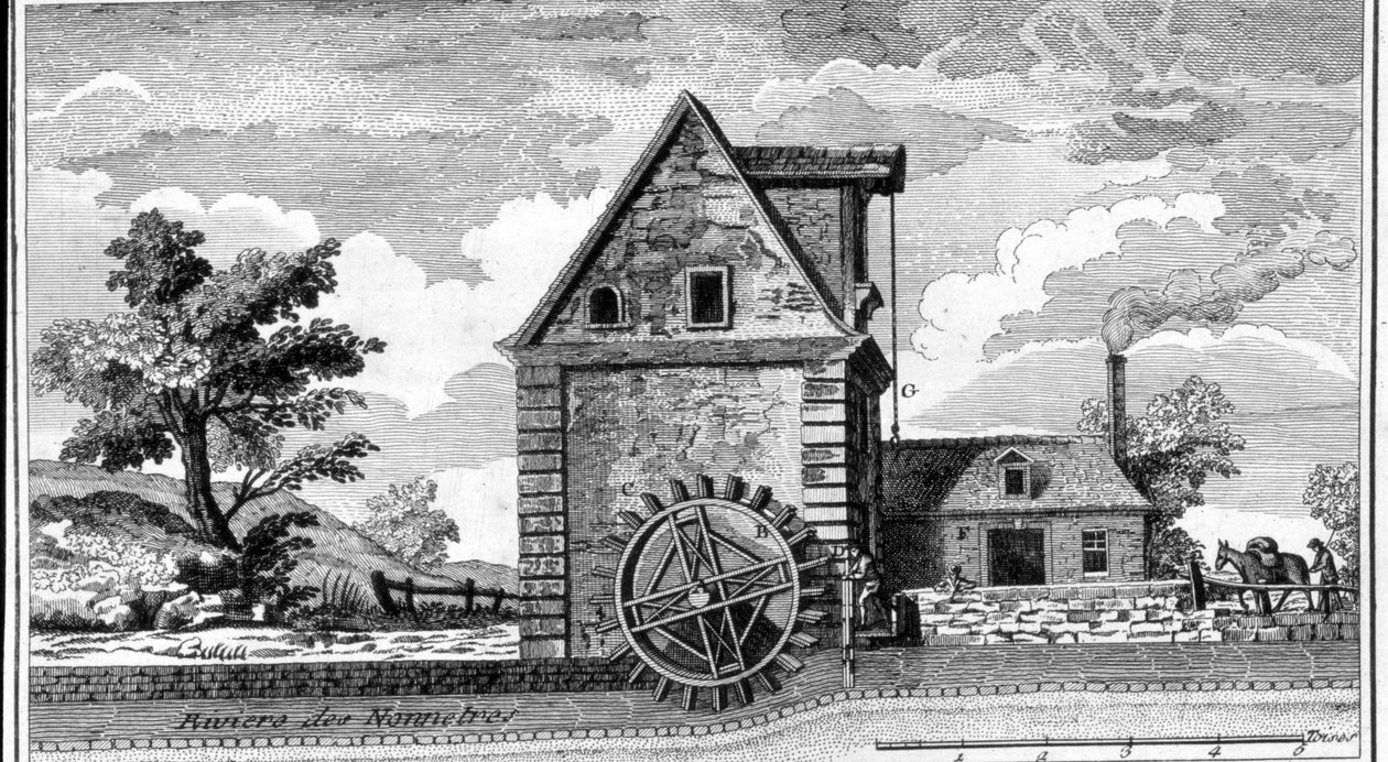 Watermolen. gravure rond 1800 door Unknown artist