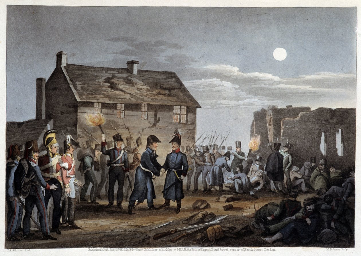 Wellington en Blücher ontmoeten elkaar toevallig bij Waterloo - in 