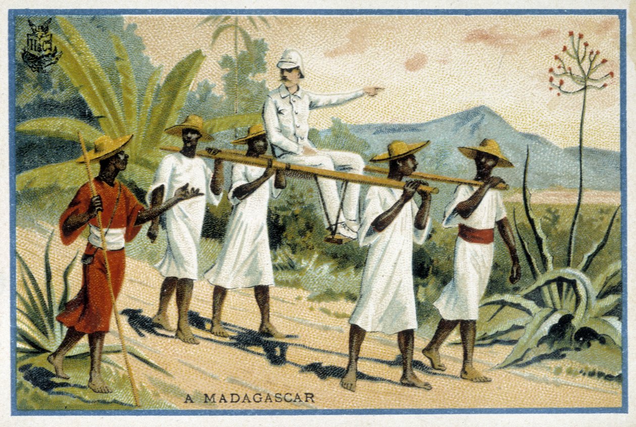 Witte kolonist in rolstoel, Madagaskar - Chromo door Unknown artist