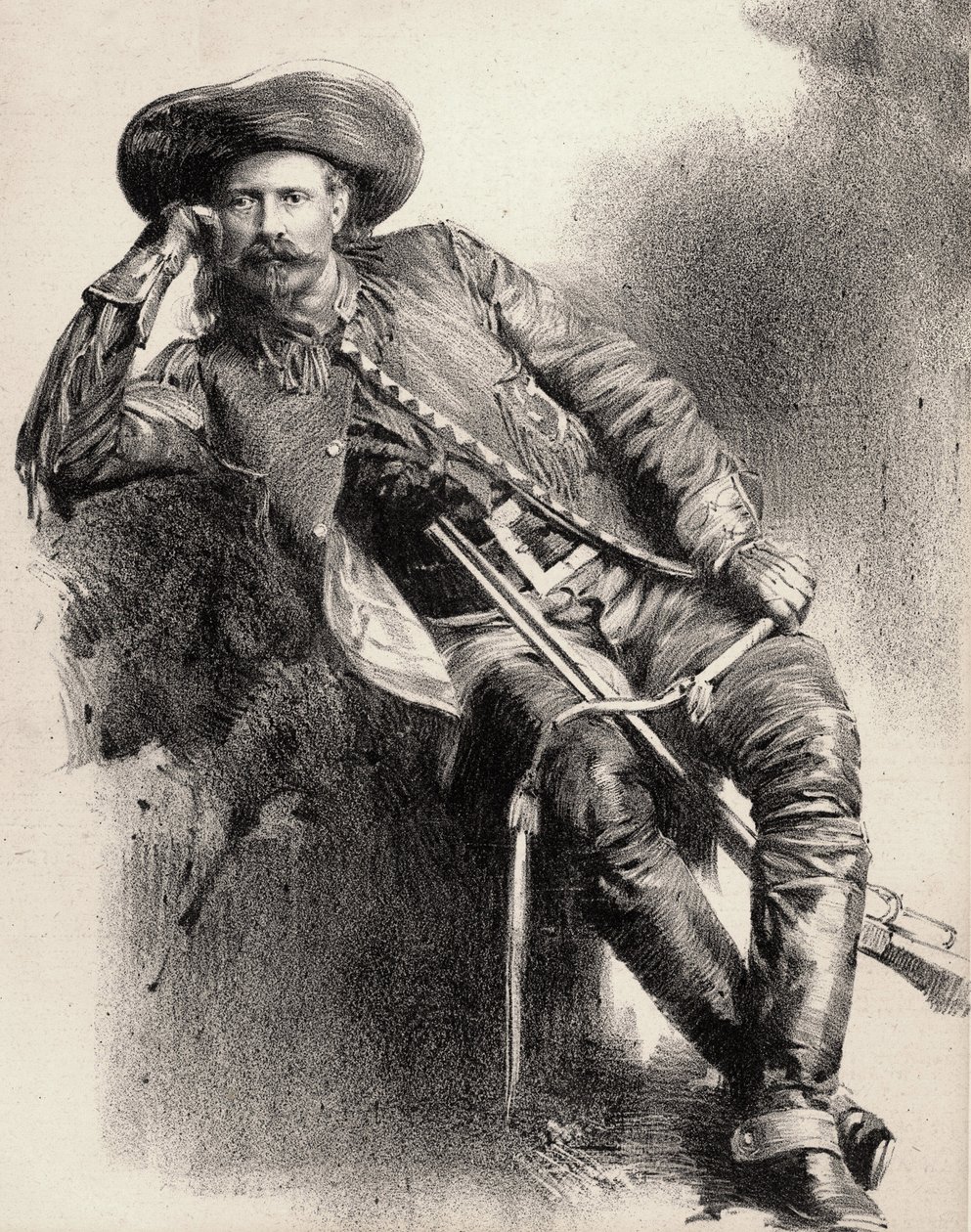 William Frederick Cody - Bekend als Buffalo Bill - Portret van Buffalo Bill (1846-1917), Kolonel William Cody - gravure naar poster door Unknown artist