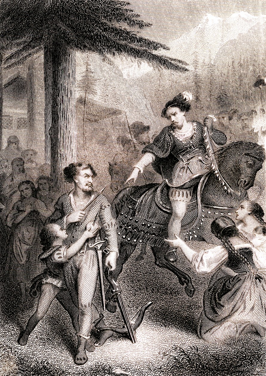 William Tell zou de baljuw Gessler hebben neergeschoten in de patriottische Zwitserse legende door Unknown artist