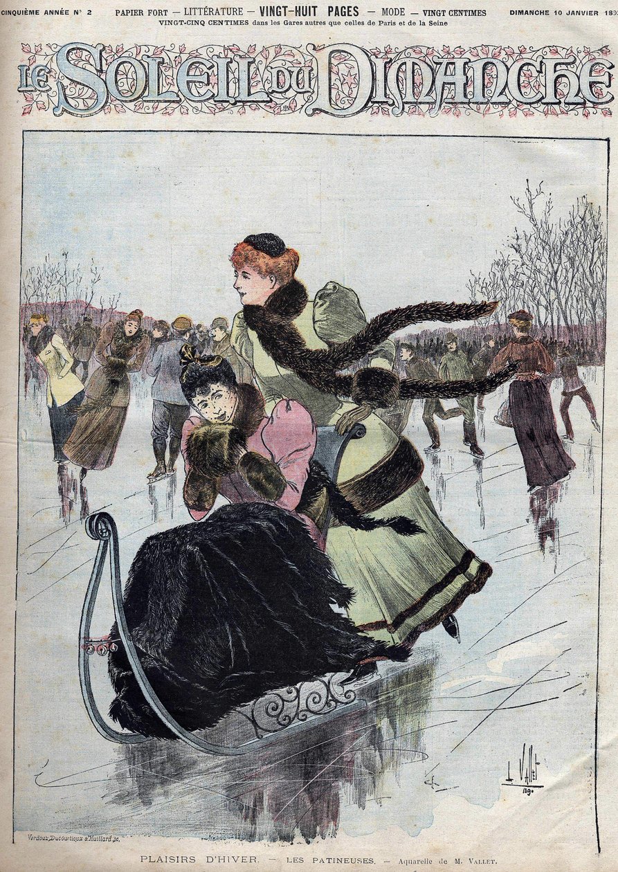 Winterpret. De schaatsers. Aquarel door Mr. Vallet voor de Sunday sun. 10 januari door Unknown artist