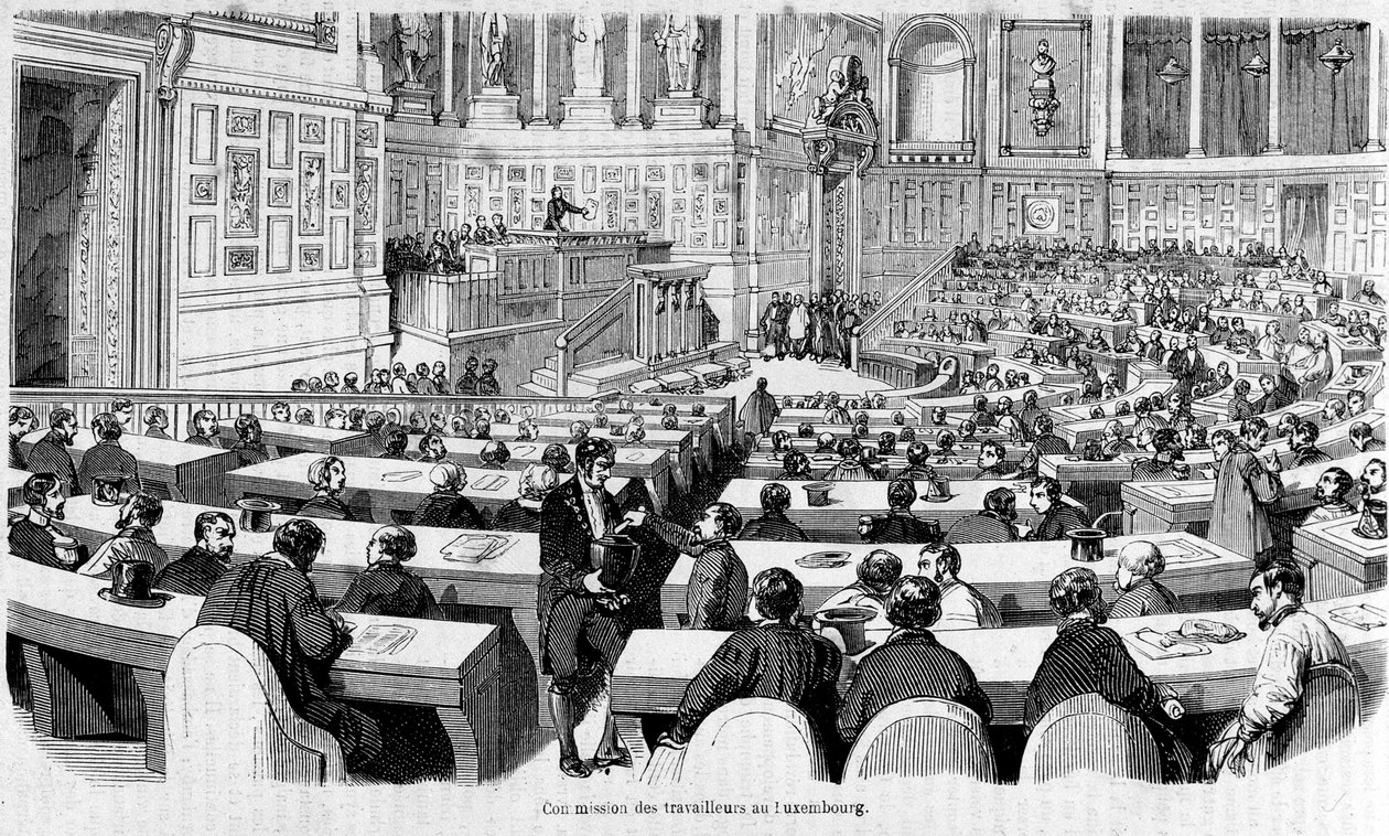 Arbeiderscomité in het Palais du Luxembourg (Senaat), revolutie van 1848 door Unknown artist