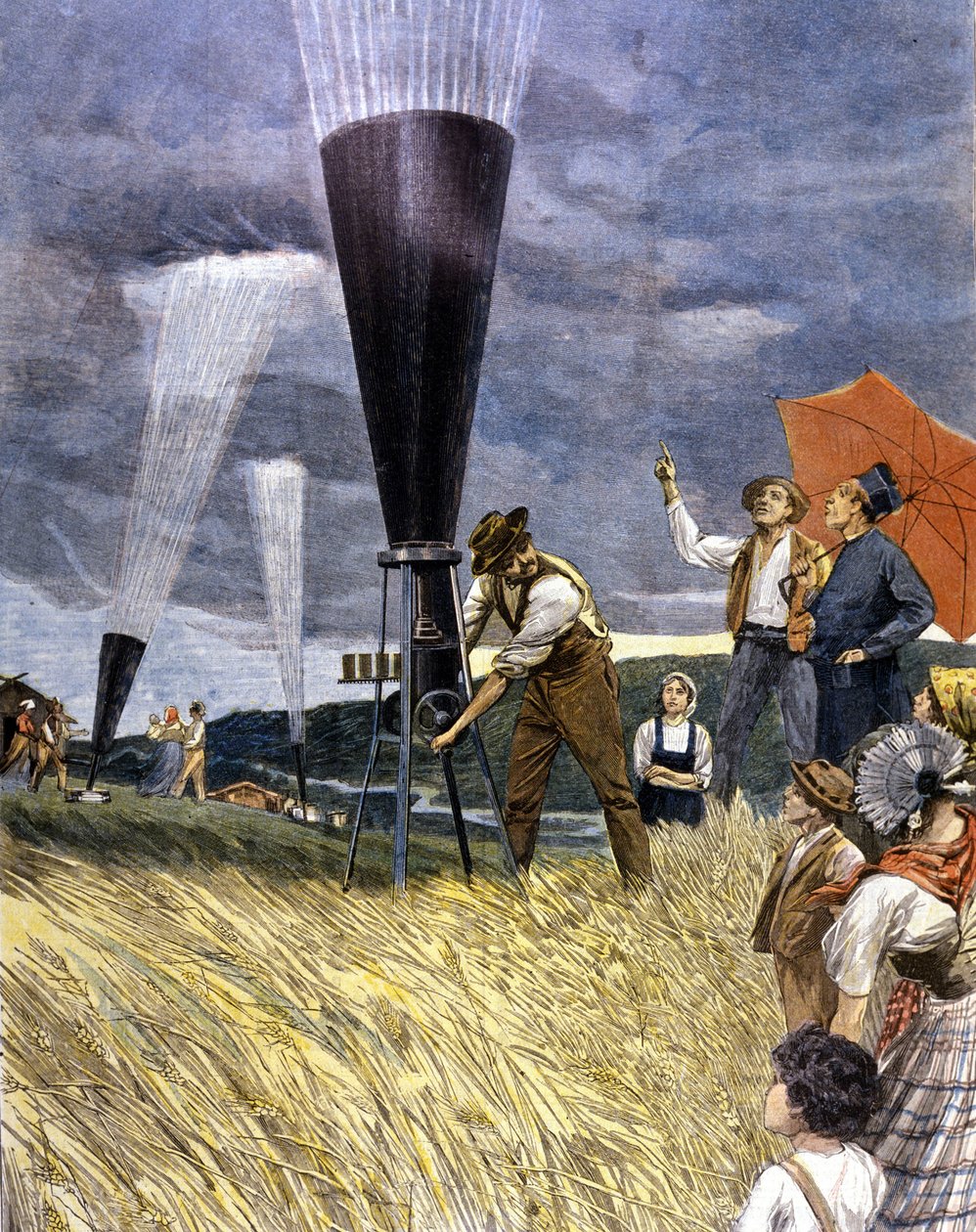 Vaten tegen de hagel door de wijnbouwers in Italië in 1899. door Unknown artist