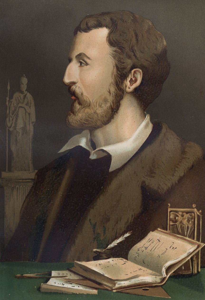 Portret van Jerome Cardan in Italiaans Gerolamo Cardano (Cardanus Hieronymus) Arts, wiskundige, filosoof en Italiaanse astroloog (Pavia). door Unknown artist