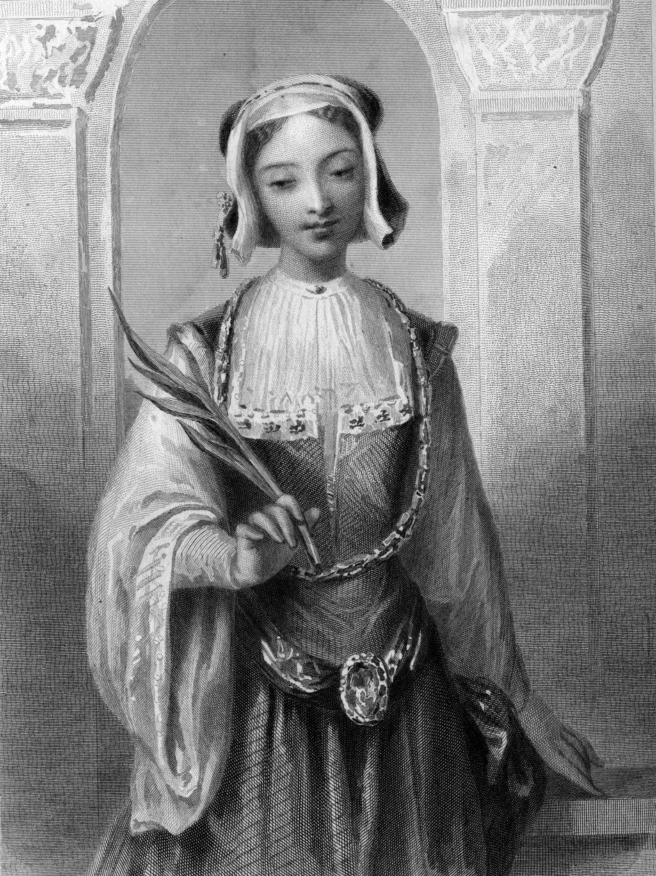 Portret van Sint Justine, maagd en martelaar van Antiochië. door Unknown artist