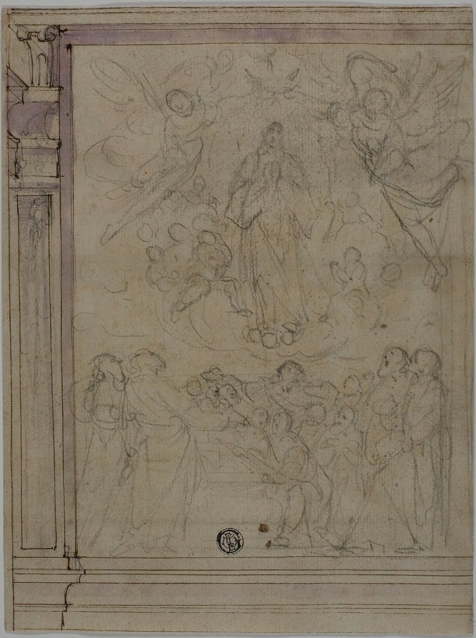 Maria Hemelvaart (recto); Schetsen van Architecturale Details (verso) door Unknown Florentine