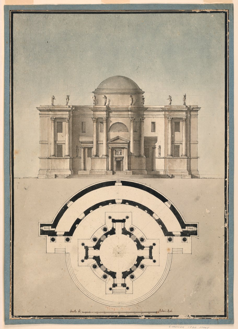 Ontwerp voor een Klassieke Tempel met een Tempietto en Halfronde Aedicule door Unknown, Italian