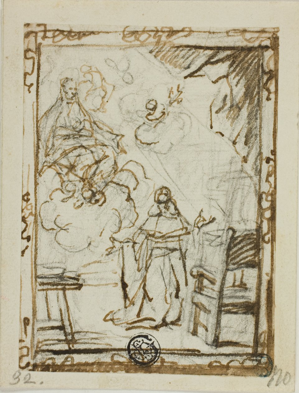 Madonna verschijnt aan knielende heilige door Unknown Italian