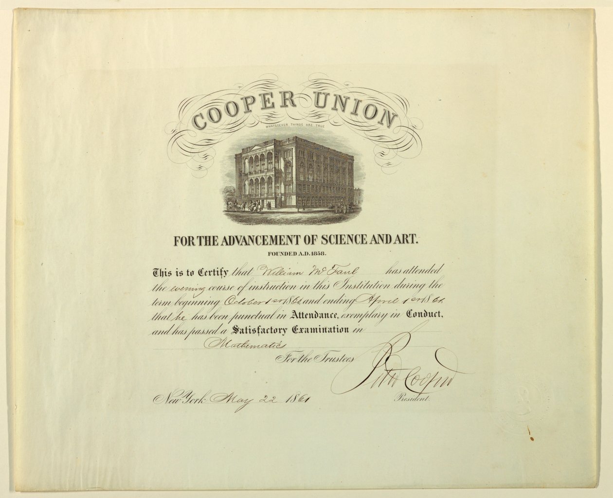 Certificaat (FRANKRIJK; V.S.), 22 mei 1861 door Unknown artistUnknown artist