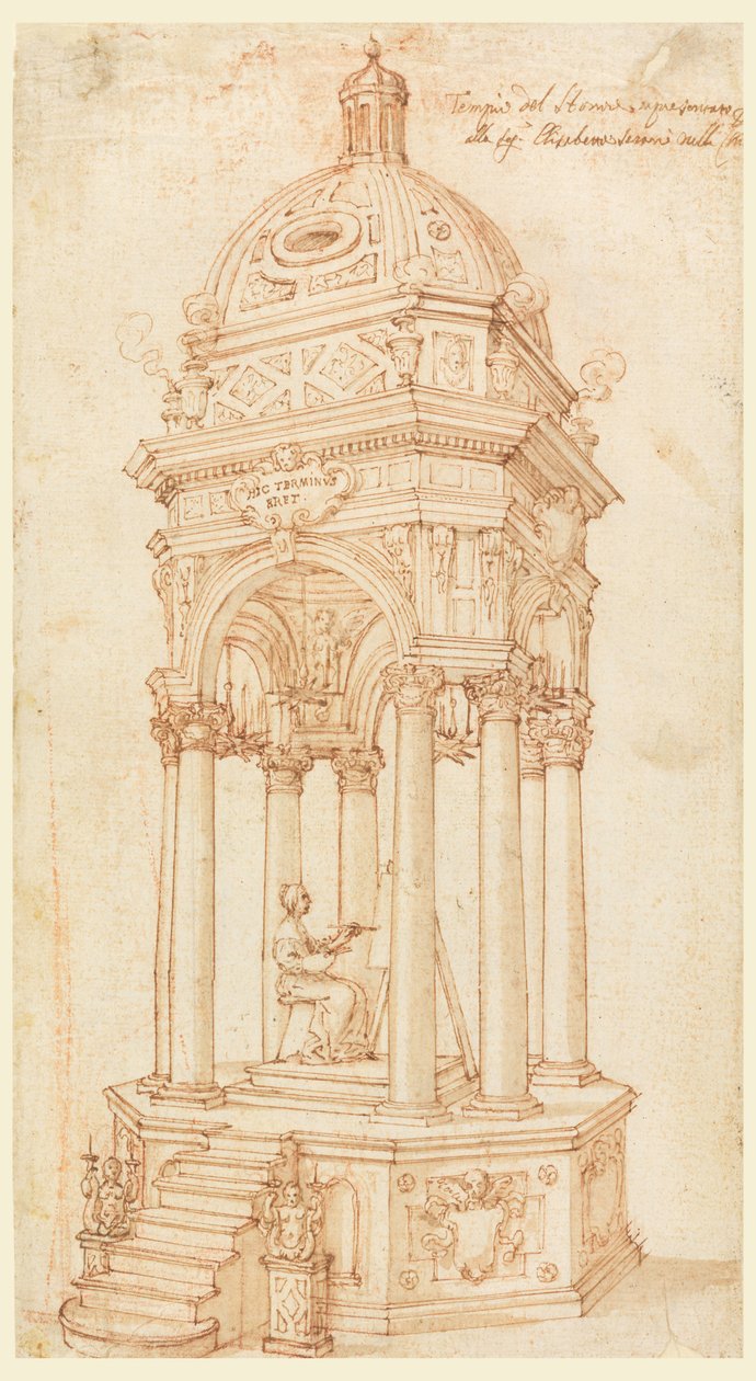 Tekening, Catafalk van de Bolgonse kunstenares Elisabetta Sirani (1638-1665), 1665 door Unknown artistUnknown artist