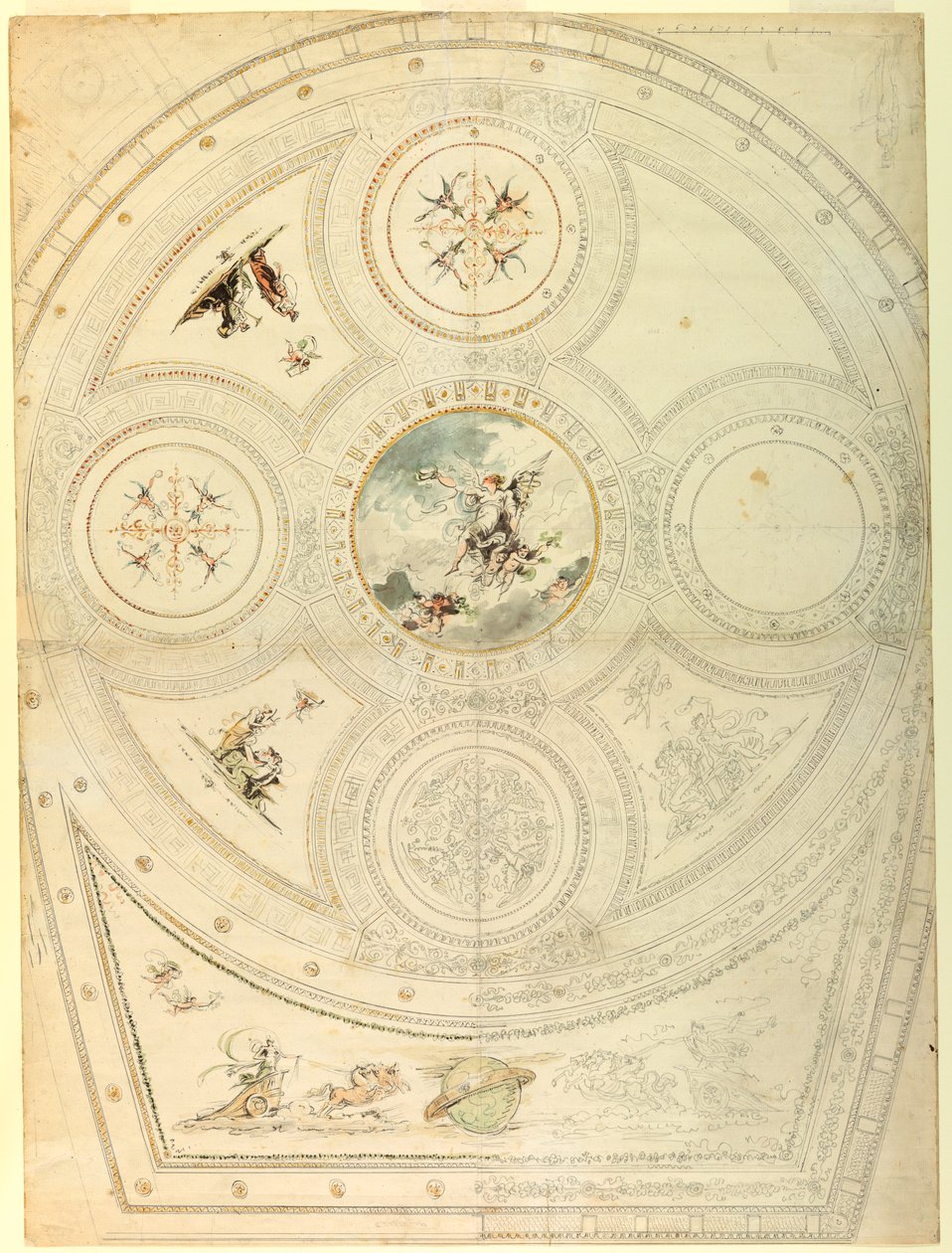 Tekening, plafonddecoratie, Teatro Valle, Rome, 1821 door Unknown artistUnknown artist