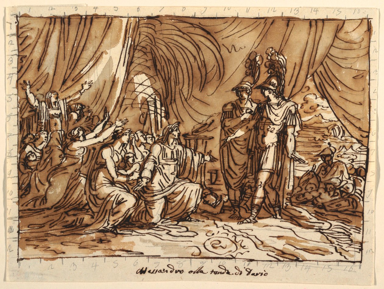 Tekening, Plafondontwerp, Alexander en de familie van Darius, de clementie van Alexander, Sala di Alessandro, Palazzo Naldi, Faenza, 1803 door Unknown artistUnknown artist