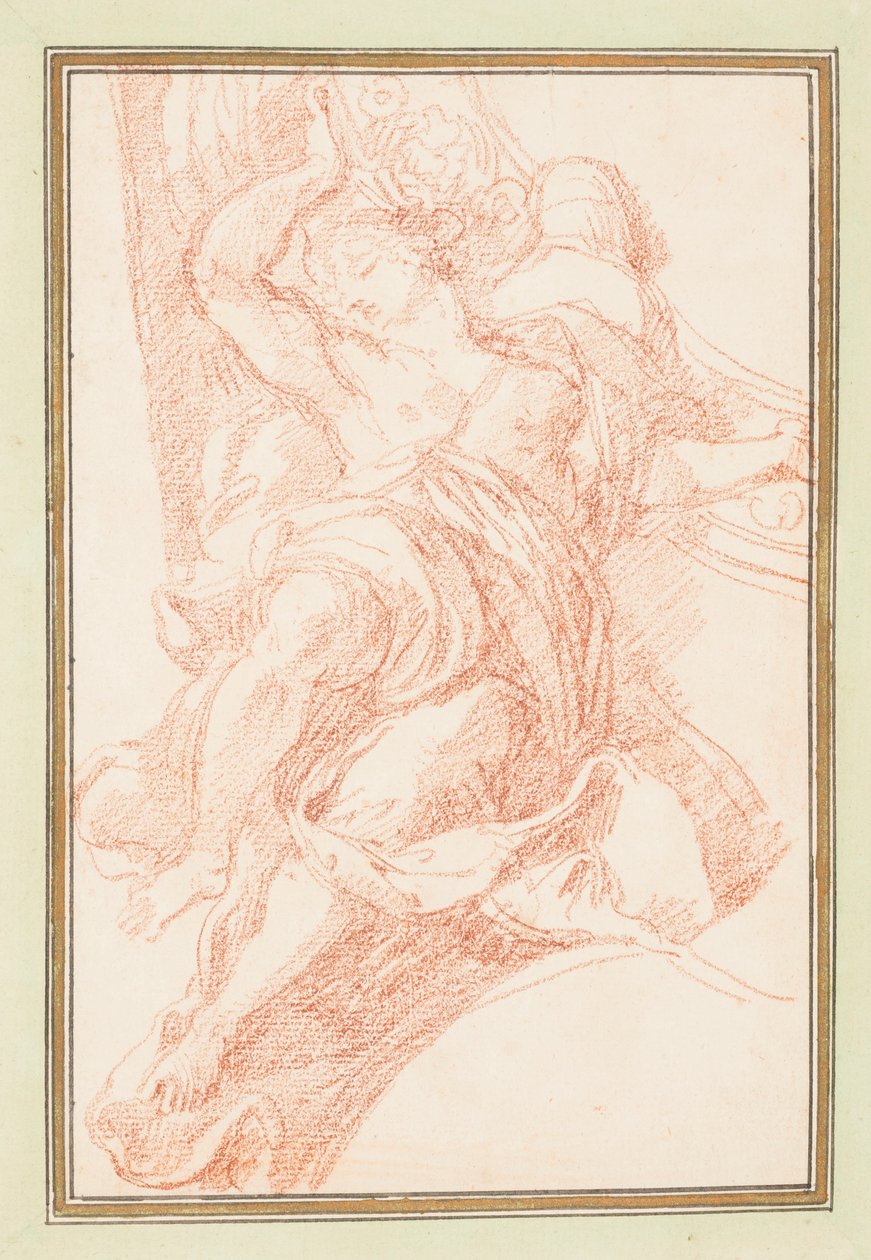 Tekening, plafonddetail van figuur en decoratief motief, ca. 1759-70 door Unknown artistUnknown artist