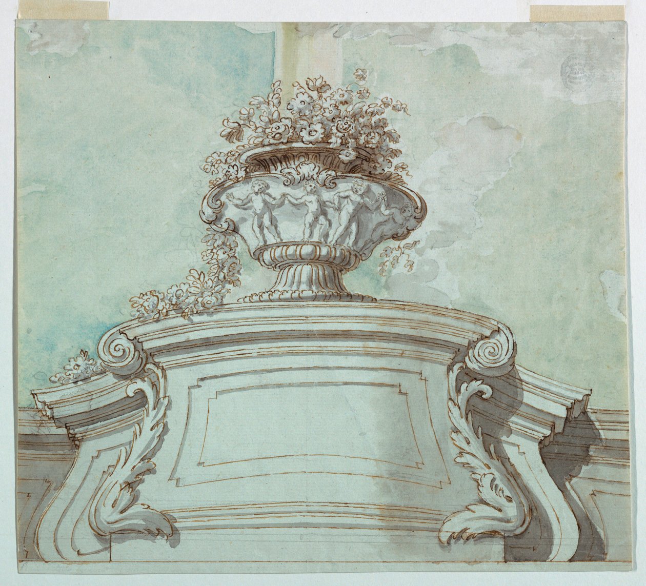 Tekening, Centraal paneel voor een plafond, 1750-1800 door Unknown artistUnknown artist