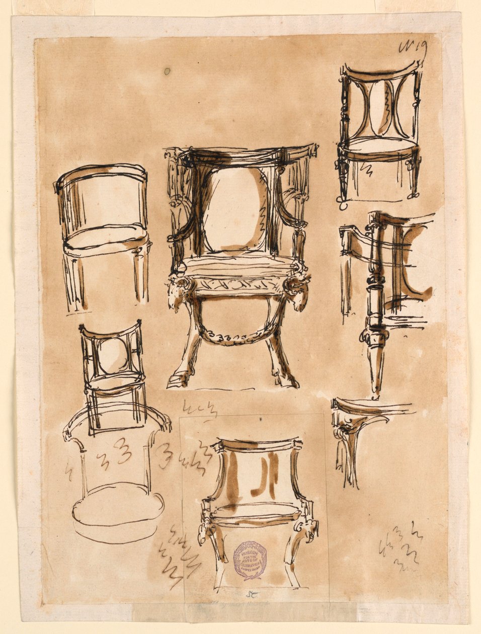 Tekening, Stoelen, 1780-1790 door Unknown artistUnknown artist