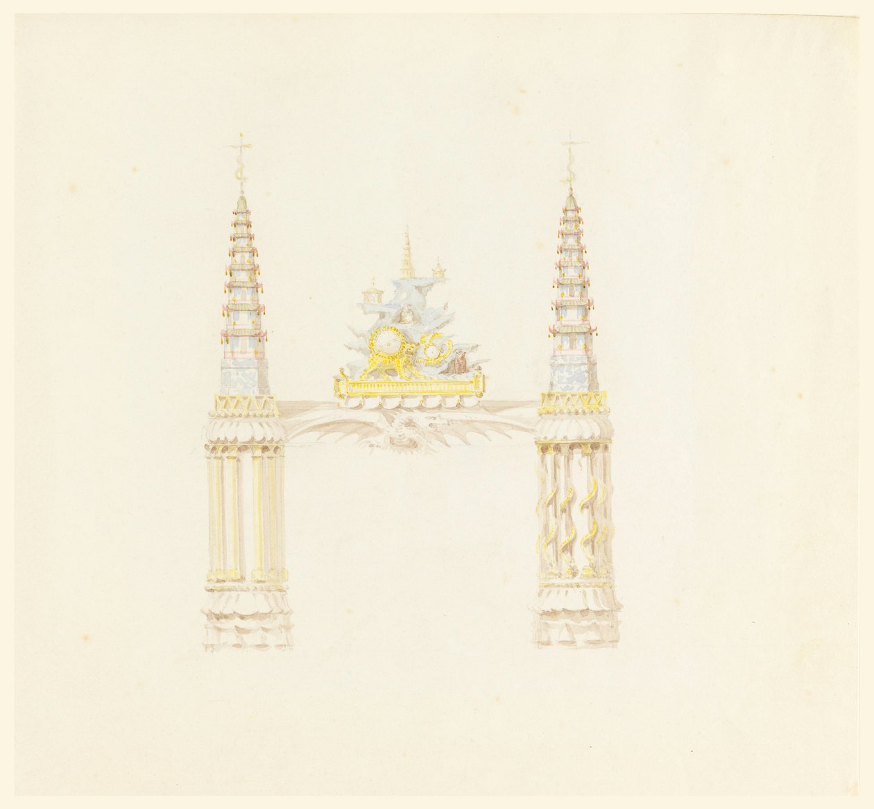 Tekening, Schoorsteenstuk, westelijke muur van de muziekkamer, ca. 1820 door Unknown artistUnknown artist
