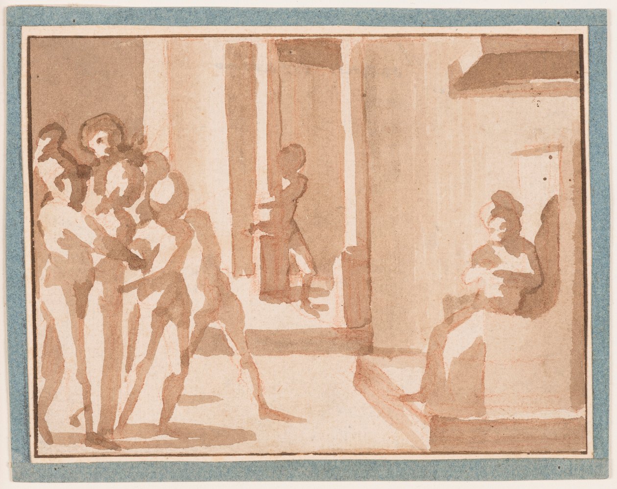 Tekening, Christus voor Caiphas, 1550-1600 door Unknown artistUnknown artist