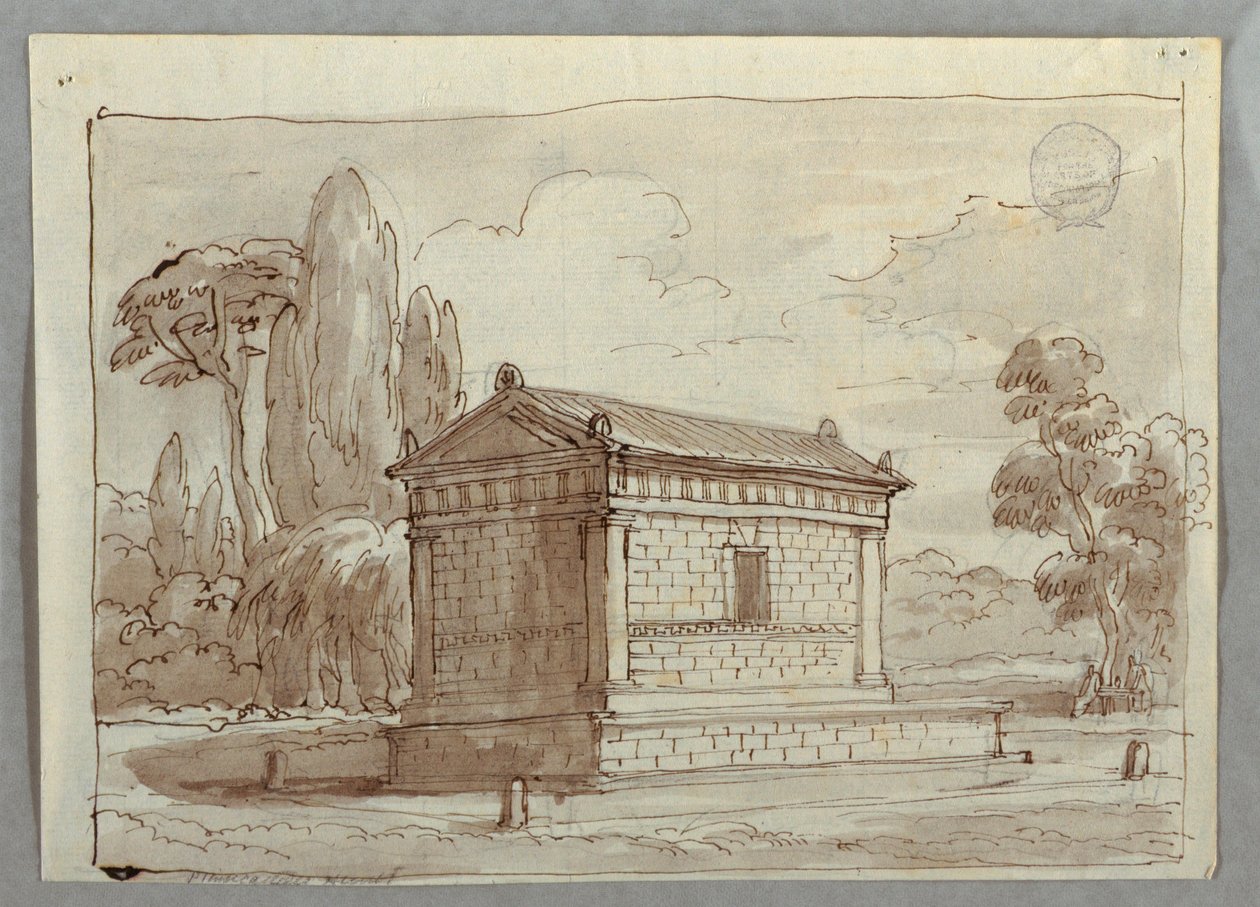 Tekening, Klassieke tempel in een landschap, ca. 1805 door Unknown artistUnknown artist