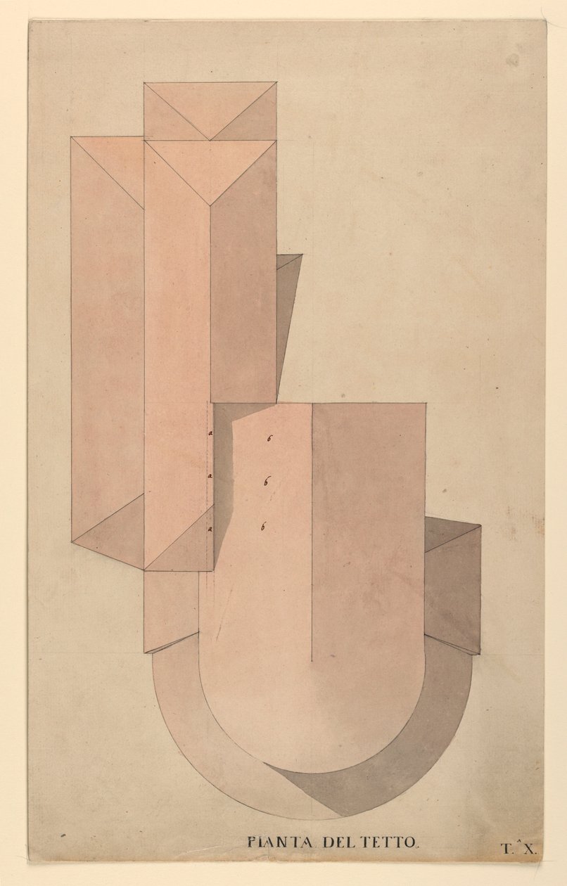 Tekening, Wedstrijdontwerp voor La Fenice, Venetië: Dakplan, 1788 door Unknown artistUnknown artist