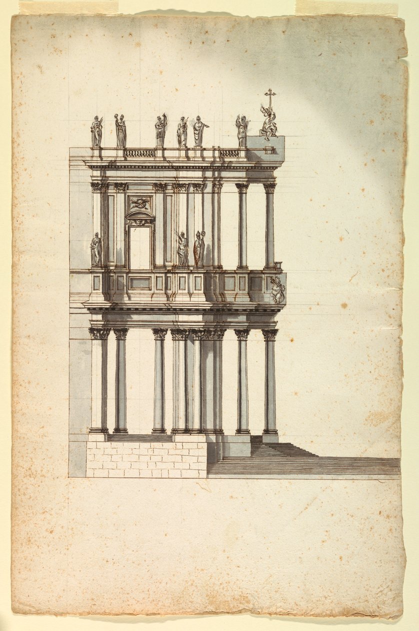 Tekening, Kopie van Wedstrijdontwerp door Vanvitelli voor de façade van S. Giovanni in Laterano, 1763, naar een tekening van 1732 door Unknown artistUnknown artist