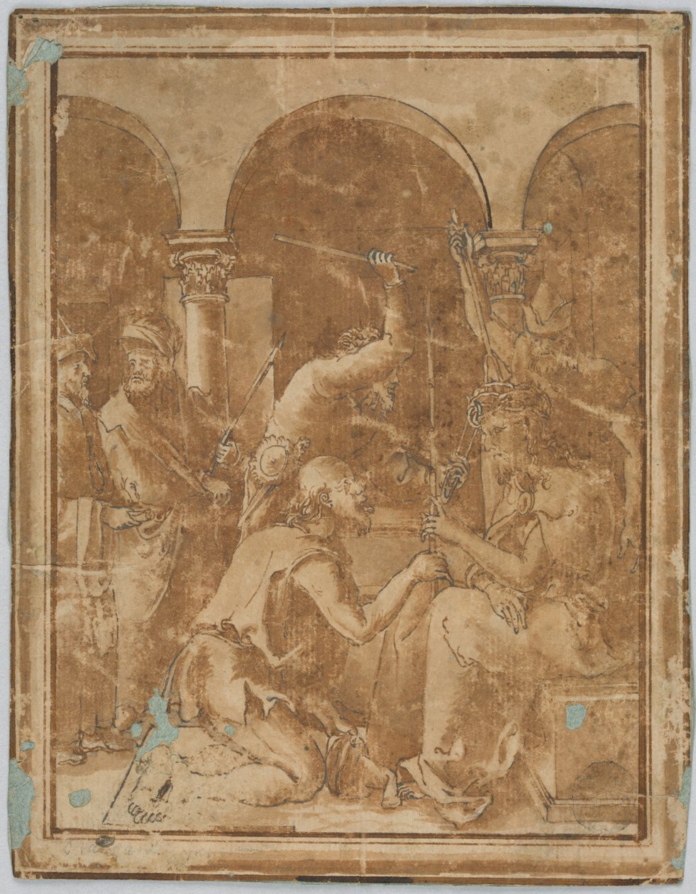 Tekening, Kopie van de Doornenkroning in de Kleine Passie door Albrecht Durer, gepubliceerd in 1511, 1525-1600 door Unknown artistUnknown artist