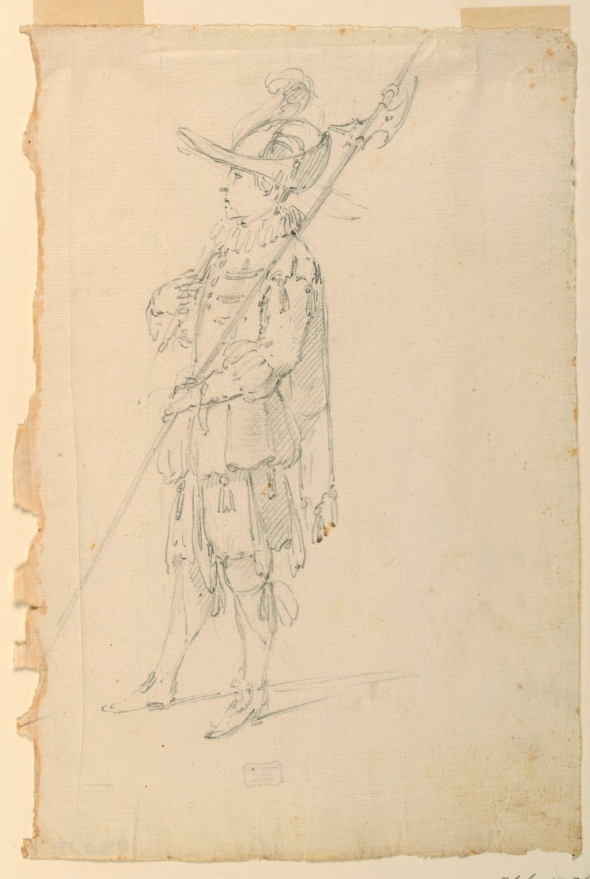 Tekening, Kostuumontwerp: Een hellebaard voor een ballet, ca. 1720 door Unknown artistUnknown artist