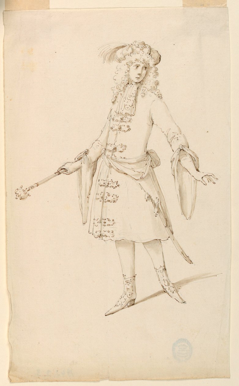 Tekening, Kostuumontwerp: Een edelman, koning of prins voor een ballet, ca. 1720 door Unknown artistUnknown artist