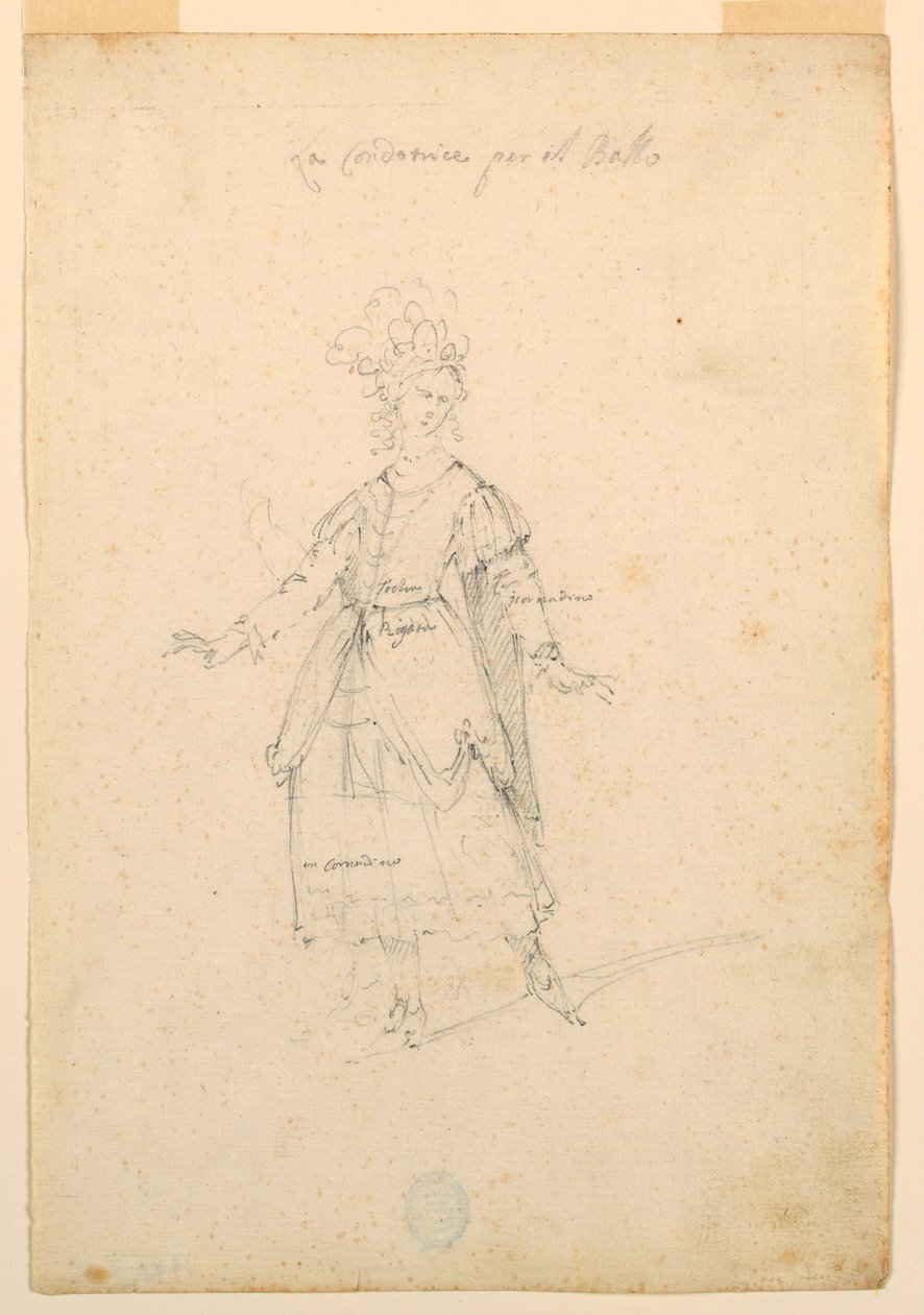 Tekening, Kostuumontwerp: Een zangeres voor een ballet, ca. 1720 door Unknown artistUnknown artist