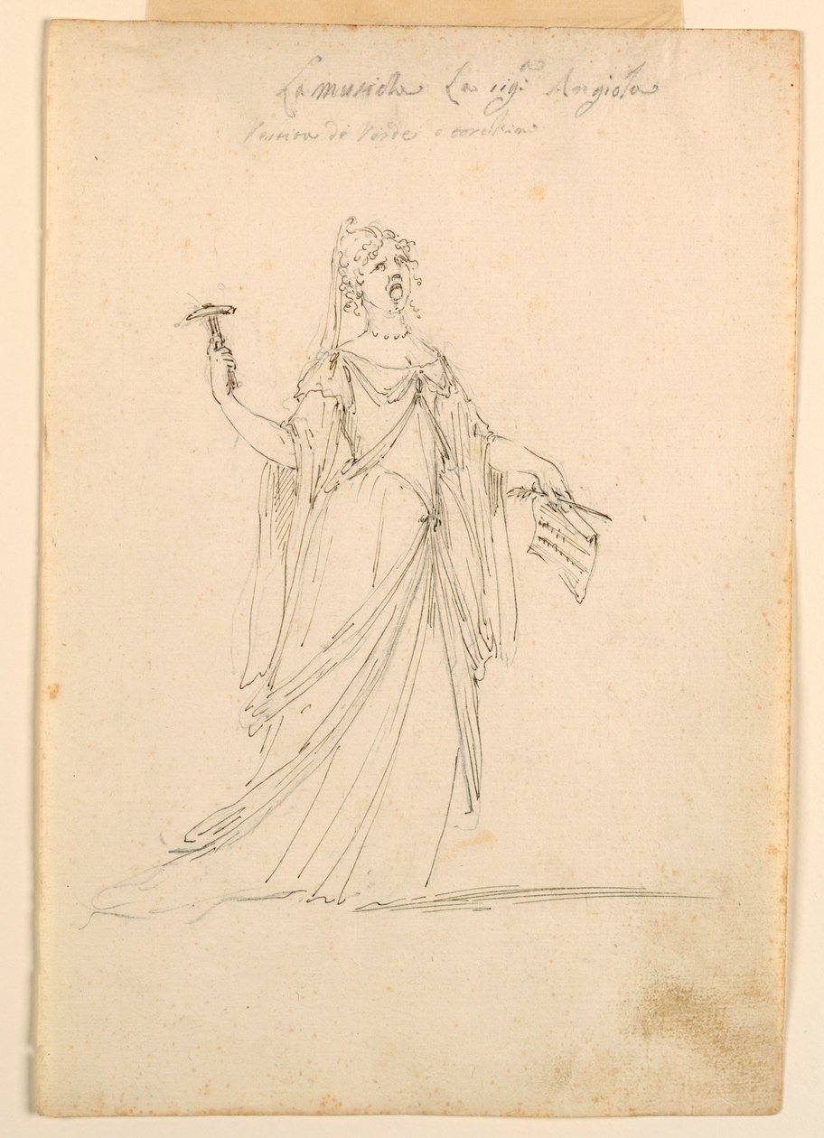 Tekening, Kostuumontwerp: Muziek voor een ballet, ca. 1720 door Unknown artistUnknown artist