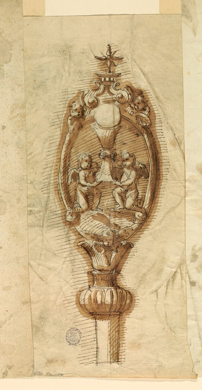 Tekening, Kuif van een processiestaf, 1600-1650 door Unknown artistUnknown artist