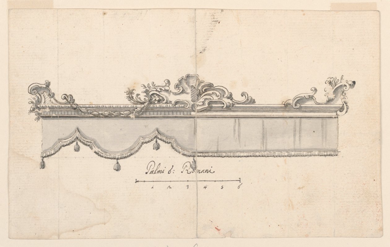 Tekening, Kuif van een baldakijn (V: figuurschetsen), ca. 1750-75 door Unknown artistUnknown artist