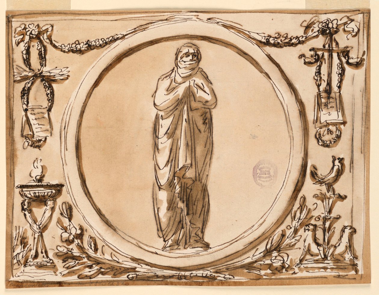 Tekening, Decoratie van een paneel, 1789-1793 door Unknown artistUnknown artist