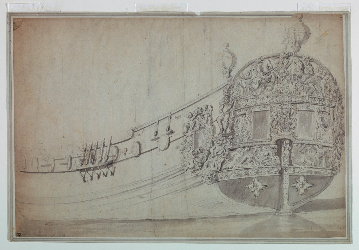 Tekening, Decoratief ontwerp voor de achtersteven van een schip, ca. 1705 door Unknown artistUnknown artist